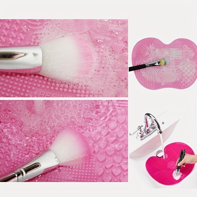 Make Up Brush Cleaning Mat，1PCS Silicone Makeup Brush Cleaner Pad With Suction Cup,Portable Cosmetic Washing Tool (Green)