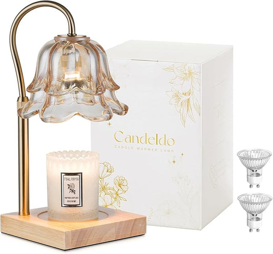 Candeldo Candle Warmer Lamp with Timer: Flower Gold Candle Lamps Height Adjustable Wax Melt House Warming Gifts New Home D...