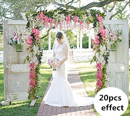 DearHouse 4Pcs 6.6Ft/Piece Artificial Flowers Silk Wisteria Garland Artificial Wisteria Vine Rattan Silk Hanging Flower fo...