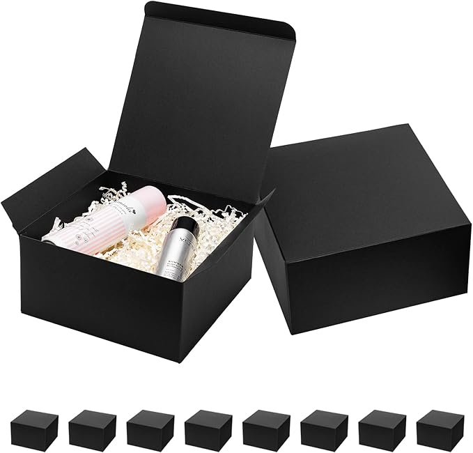 Mcfleet Black Gift Boxes with Lids 8x8x4 Inches 10 Pack Groomsmen Proposal Cardboard Craft Small Gift Box for Christmas, W...