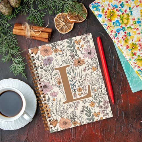 JXREQ Vintage Boho Floral Personalized Notebook, Initial Letter L Notebook Journal, Monogram Notebook, Monogrammed Gifts f...