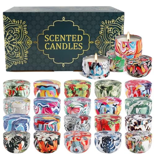 WPONSZU Set 24 Pack Scented Candles Gifts Soy Wax Travel Tin Jar Candles for Home 2.5 OZ jar Candles for Mom for Christma...