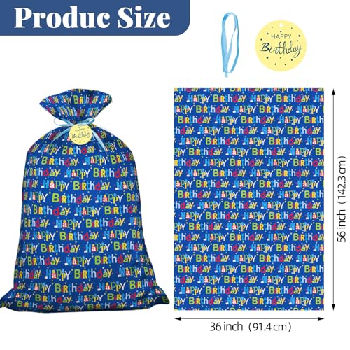 Laidans 56" Extra Large Blue Plastic Gift Bag, Jumbo Happy Birthday Gift Bag with Tag and Tie for Boy Kids Birthdays Parti...