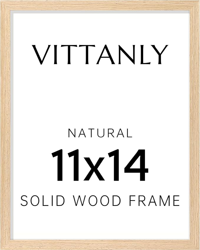 Vittanly 11x14 Picture Frame, Solid Wood Frame with Plexiglass, Includes 8x10 Mat, Wall Hanging for Home Decor, Natural, 1...