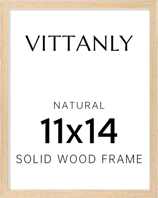 Vittanly 11x14 Picture Frame, Solid Wood Frame with Plexiglass, Includes 8x10 Mat, Wall Hanging for Home Decor, Natural, 1...