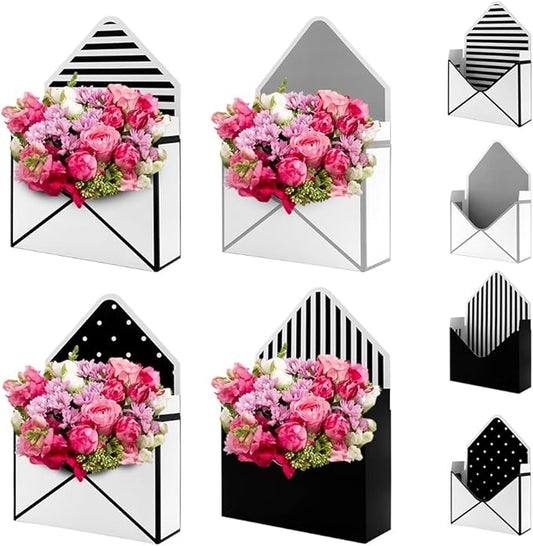 Boerni Florist Bouquet Envelop Box,4 Pack Folding Bouquet Flower Wrapping Boxes Black&White Style Envelope Basket Packagin...