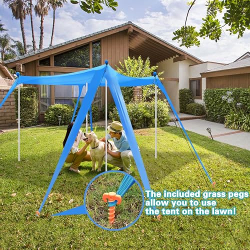 Beach Canopy Beach Tent 11X11 FT 6 Sandbags 4 Stability Poles Beach Shade Canopy UPF50+ Sun Protection Extra Windproof Rop...