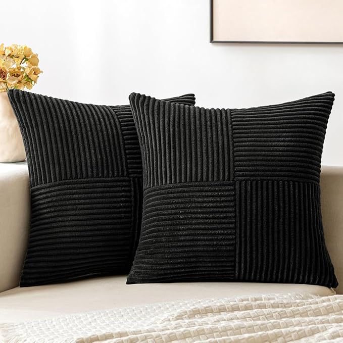 MIULEE Black Decorative Throw Pillow Covers 18x18 Inch for Couch Bed Sofa Pack of 2 Boho Farmhouse Throw Pillows Soft Cros...