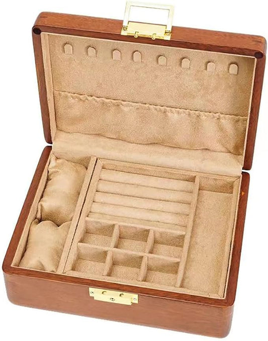 Bescott 2 Layer Solid Wooden Jewelry Box with Lock and Key for Women Men Vintage Velvet Wood Jewelry Organizer Storage for...