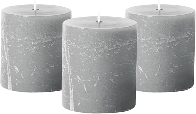 Simply Soson Grey Rustic Texture Pillar Candles 3x3 inch - Set of 3 - Unscented Decorative Grey Candles, No Drip, Ideal fo...