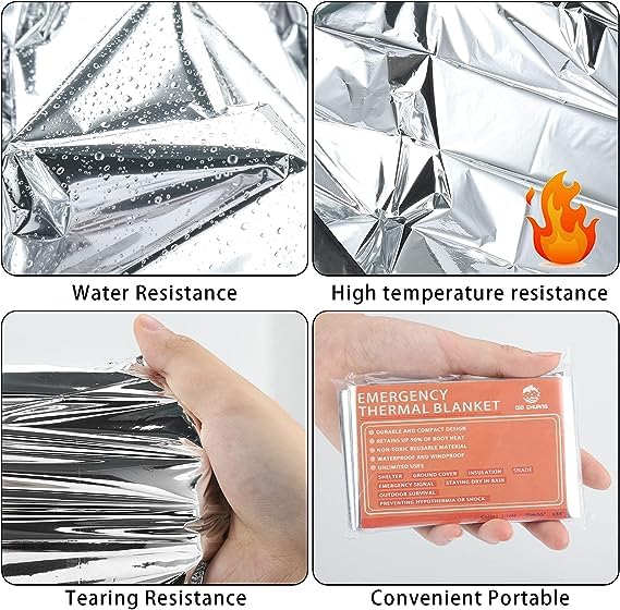 QIO CHUANG Emergency Mylar Thermal Blankets -Space Blanket Survival kit Camping Blanket (4-Pack). Perfect for Outdoors, Hi...