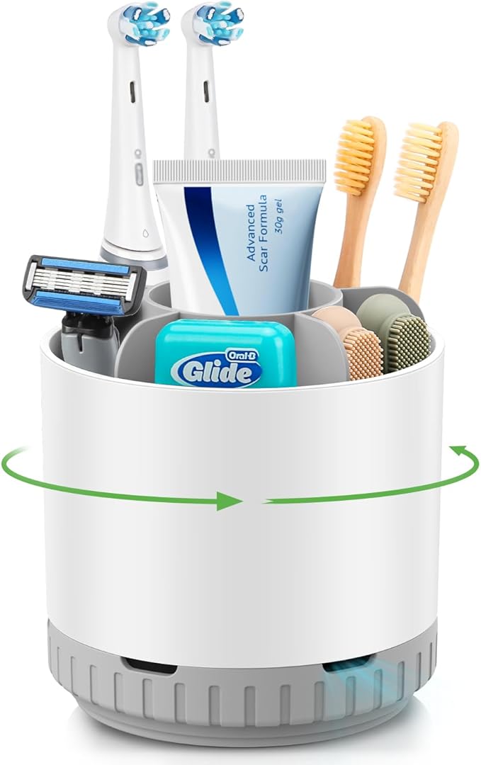 GFWARE Toothbrush Holders for Bathrooms - White Rotating Kids Electric Toothbrush and Toothpaste Holder, Detachable 6 Slot...