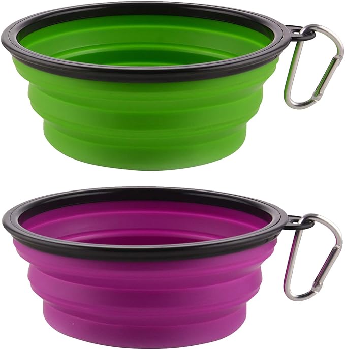 Large Collapsible Dog Bowls, 34oz Portable Foldable Travel Water Bowl Food Dishes with Carabiner Clip for Traveling, Hikin...