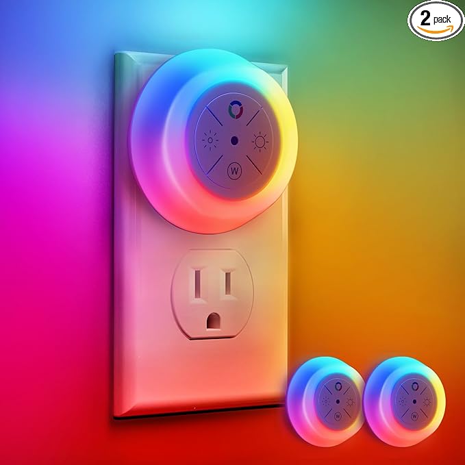 Dawnrise Night Lights Plug Into Wall, Dusk to Dawn Sensor, 2 Pack,12-Color Changing Led Plug in Night Light Dimmable for B...