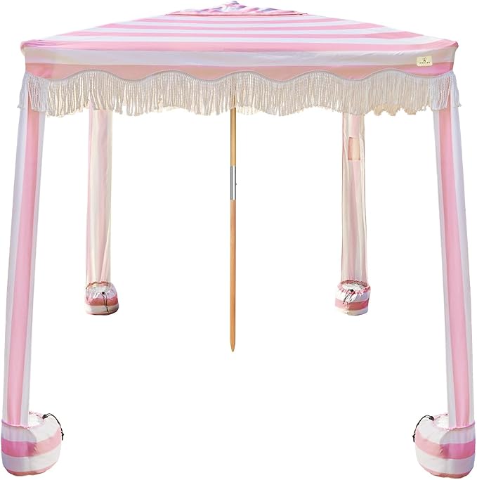 AMMSUN Beach Cabana with Fringe, 6.5' x 6.5' Boho Beach Canopy with Tassels, Easy Set up & Premium Wood Pole, Cabana Tent ...