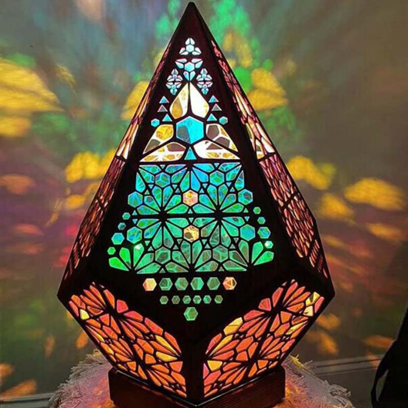 Starlight Projector Lamp,Boho Ambient Lighting Ceiling Projector Night Light, Wooden Colorful LED Lights for Bedroom Vinta...