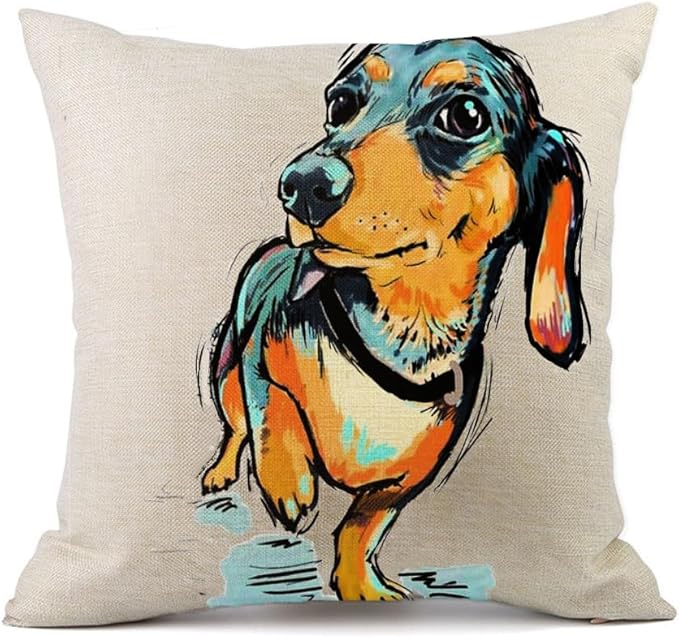 Redland Art Cute Pet Animal Dachshund Dog Pattern Throw Pillow Covers Linen Cushion Cover Cases Pillowcases Car Sofa Home ...