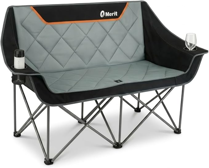 EMERIT Oversized Fully Padded Camping Chair, Heavy Duty 650LB Folding Camping Loveseat, Quad Fold Double Camping Couch wit...