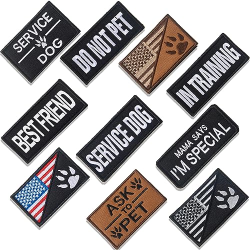 10 Pieces Service Dog Patches Ask to Do Not Pet Patch Vest Removable Tactical Pet in Training Hook and Loop Harness Americ...