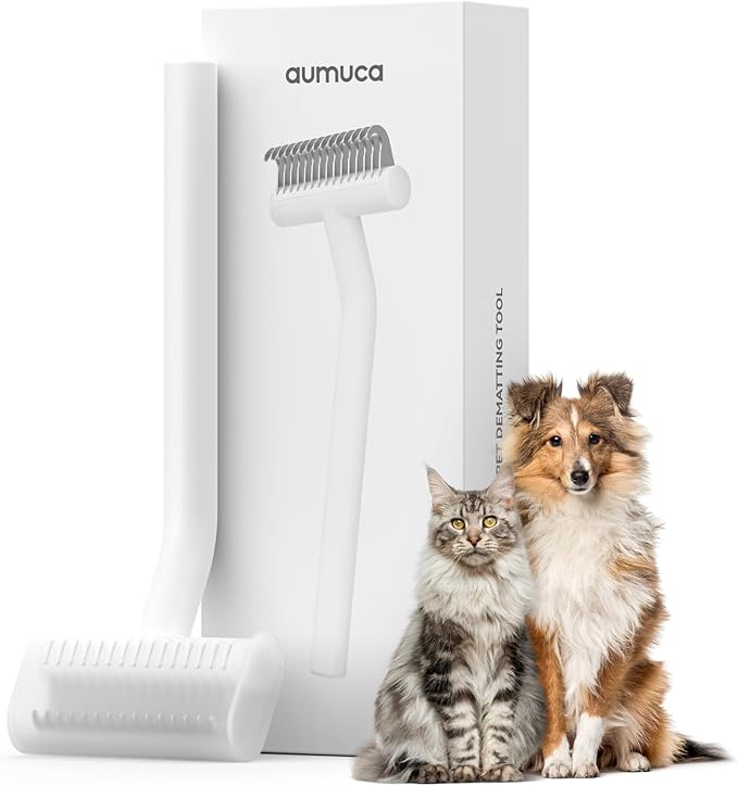 aumuca Undercoat Rake for Cats & Small/Medium Dogs – Deshedding Brush & Dematting Comb for Double-Coated Pets with Long or...