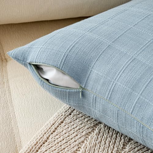 Aesthaboho Blue Linen Pillow Covers Set of 4, Decorative Plaid Throw Pillow Covers 20 x 20 Inch, Boho Cushion Soft Neutral...