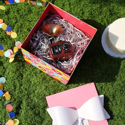 BIOBROWN Medium Birthday Gift Boxes with Lids for Presents, 9x9x9 Inches Pink Balloon Design Collapsible Gift Box for Birt...