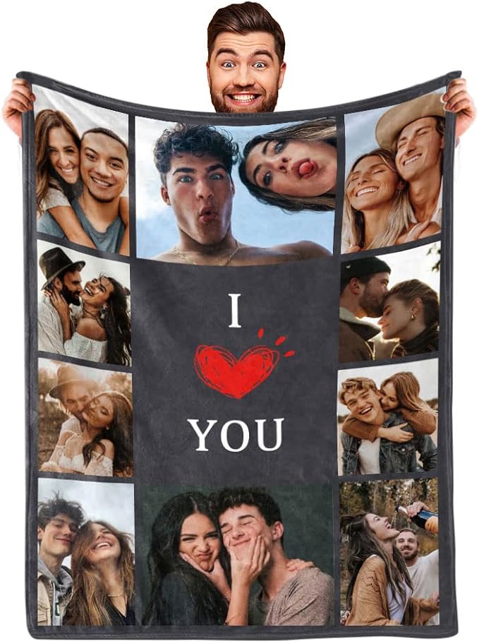 DayOfShe Custom Blanket with Photo I Love You Girlfriend Boyfriend Gifts,Personalized Blankets for Mom,Dad,Couple,Husband...