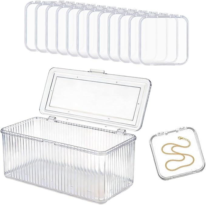 FYRLFB Clear Jewelry Storage Box, Acrylic Bracelet Organizer Holder with 12 Pcs 3.4 Inches Portable Anti Tarnish Cases, Tr...