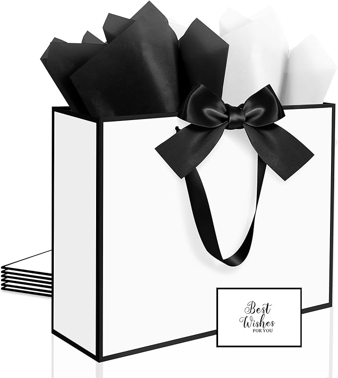Ethhqu 3 Pack Elegant Large Gift Bags with Handles, 12.6x10x4 Inch - Set Includes Tissue Paper & Cards for Birthday, Baby ...