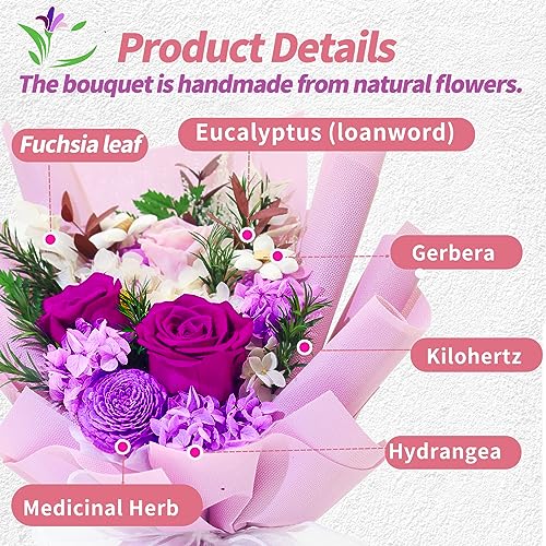 QOEAZY Flowers for Delivery, Preserved Flowers Bouquet with Gift Box, Rose Gifts for Women Mom Grandma