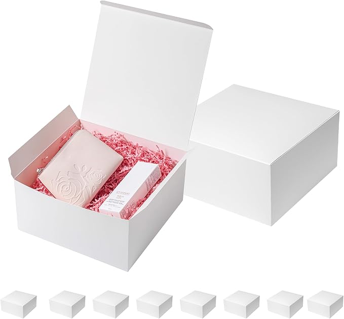Mcfleet Gift Boxes with Lids 10x10x5 Inches 10 Pack Bridesmaid Proposal White Cardboard Gift Box for Presents, Christmas, ...