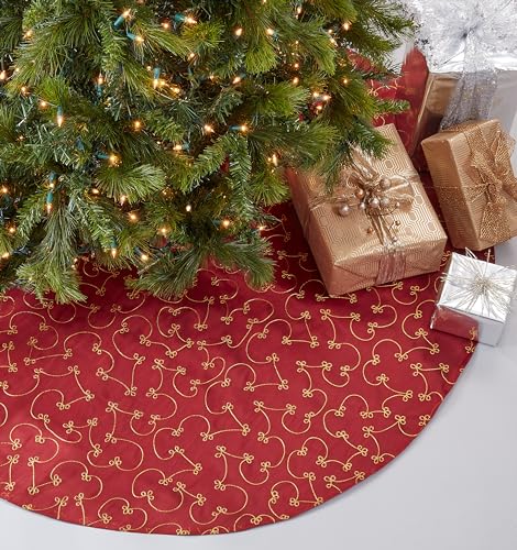 SARO LIFESTYLE Lala Collection Ari Embroidered Christmas Tree Skirt, 52", Burgundy