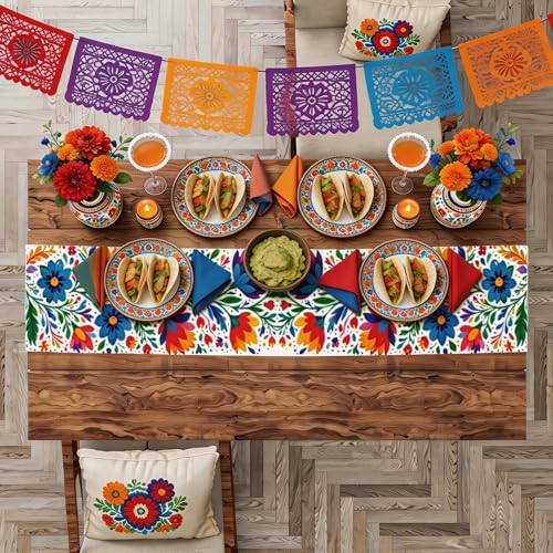 Cinco De Mayo Decorations - Mexican Floral Table Runner for Fiesta Party Decorations | Mexican Theme Birthday Decorations ...