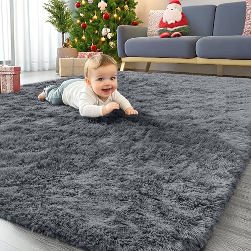 OLANLY Area Rugs for Living Room Bedroom, Machine Washable 4x5.9 ft Soft Fluffy Shaggy Bedside Rug, Indoor Floor Carpet fo...