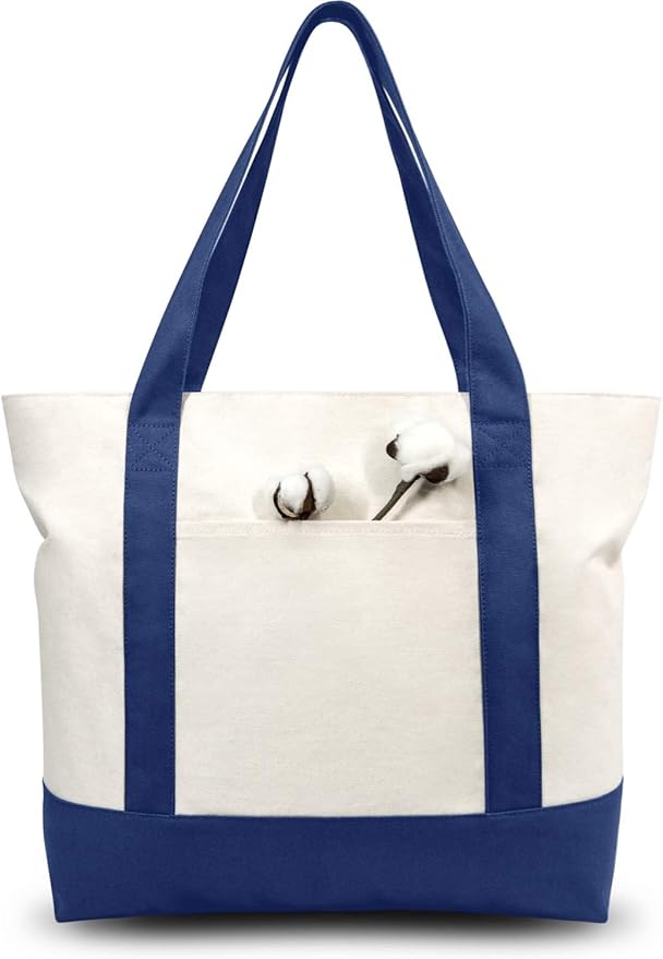 TOPDesign 1-Pack Canvas Tote Bag with an External Pocket, Reusable Grocery Shopping Bag, Top Zipper Closure, Daily Essenti...