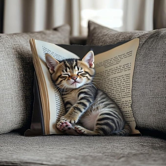 avpdupu Cat Pillow Cover 18x18 Inch Square Linen - Cute Animal Pillow Cover with Adorable Cat Design, Soft Decorative Thro...
