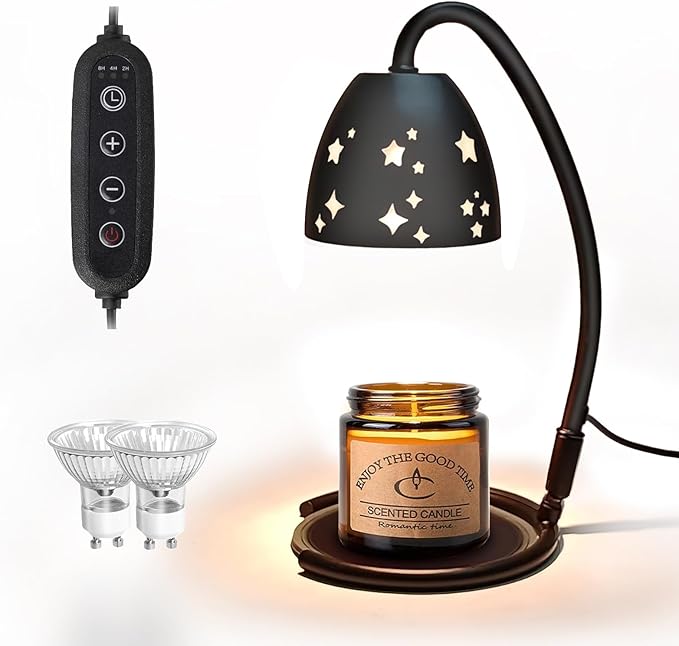 KEBEN Candle Warmer Lamp, Electric Candle Lamp Warmer, Metal Foldable Wax Melting Warmer for Jar Candles with 2 Bulbs, Mot...