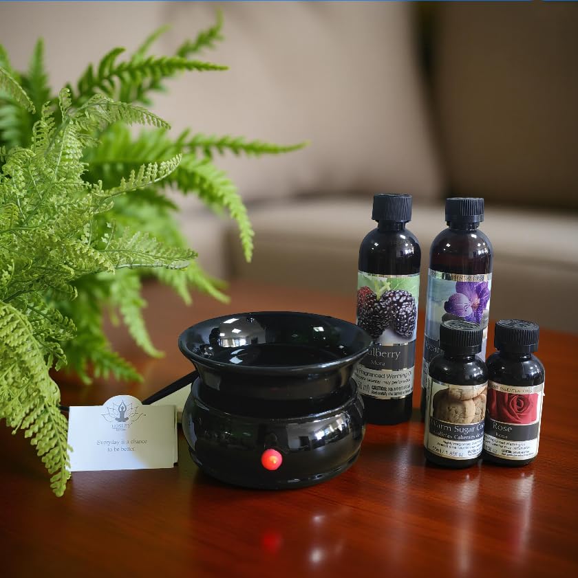 Hosley Black Ceramic Electric Warmer for Fragrance Candle Wax Liquid Potpourri. Ideal for Spa and Aromatherapy. Use Brand ...