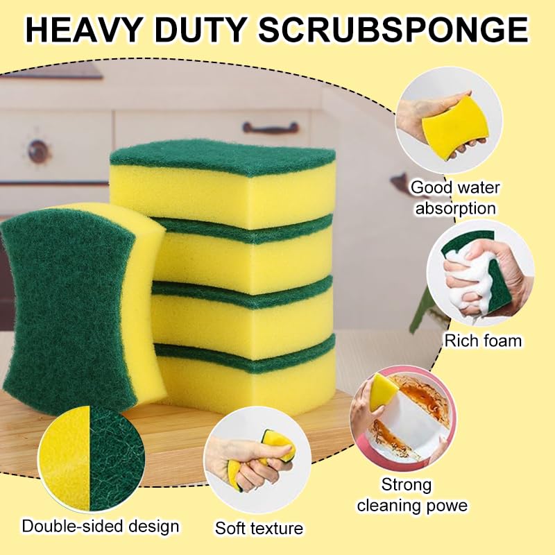 10 Pcs Kitchen Cleaning Sponge, Double Face Non-Scratch Scrub Sponge, Super Absorbent Multi-Use Cleaning, Widely Used in K...