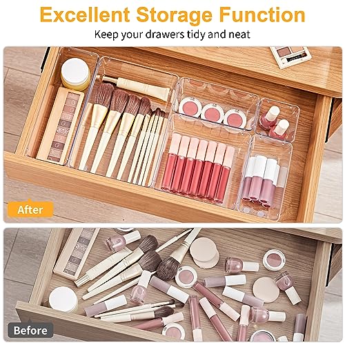SMARTAKE 13-Piece Drawer Organizers with Non-Slip Silicone Pads, 5-Size Desk Bathroom Drawer Organizer Trays Storage Tray ...