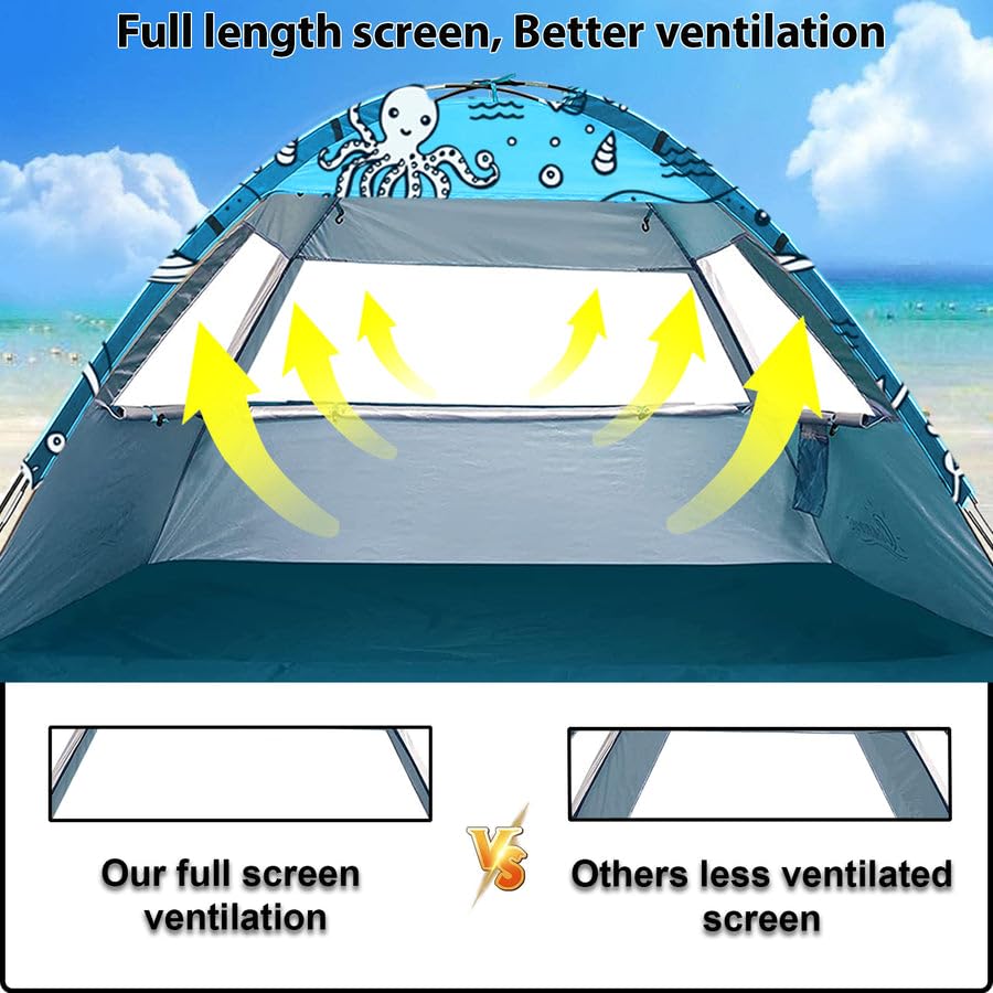 Ocean World 3-4 Person Family and Baby Beach Tent – Cool Beach Essentials for Shade, UPF 50+ UV Protection and PU800 Water...