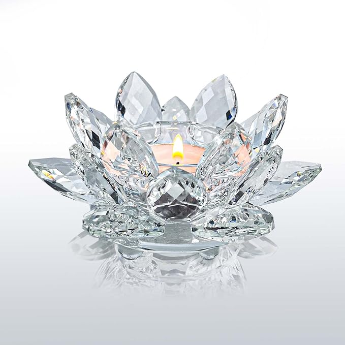 Kolnlala Crystal Lotus Flower Tealight Candle Holders/Glass Tea Light Candlestick Decor Decoration for Christmas Home Wedd...