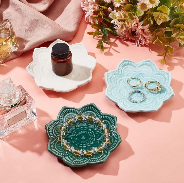Jewelry Dish Tray Ring Dish Ceramic Tray Mandala Flower Shape Trinket Plate Jewelry Organizer Dish
