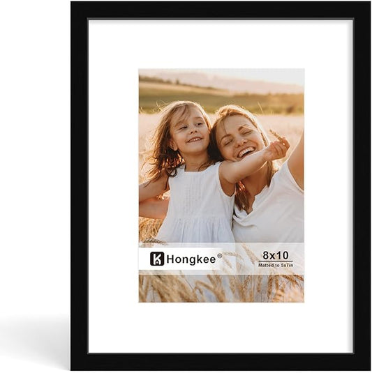 Hongkee 8x10 Picture Frame, Made of Solid Wood with Real Glass, Display Pictures 5x7 with Mat or 8 x 10 without Mat - Wall...