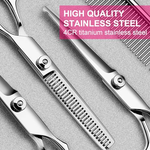 TINMARDA 5 in1 Dog Grooming Scissors Kit, Professional Dog Scissors for Grooming with Safety Round Tips, Titanium Coated G...