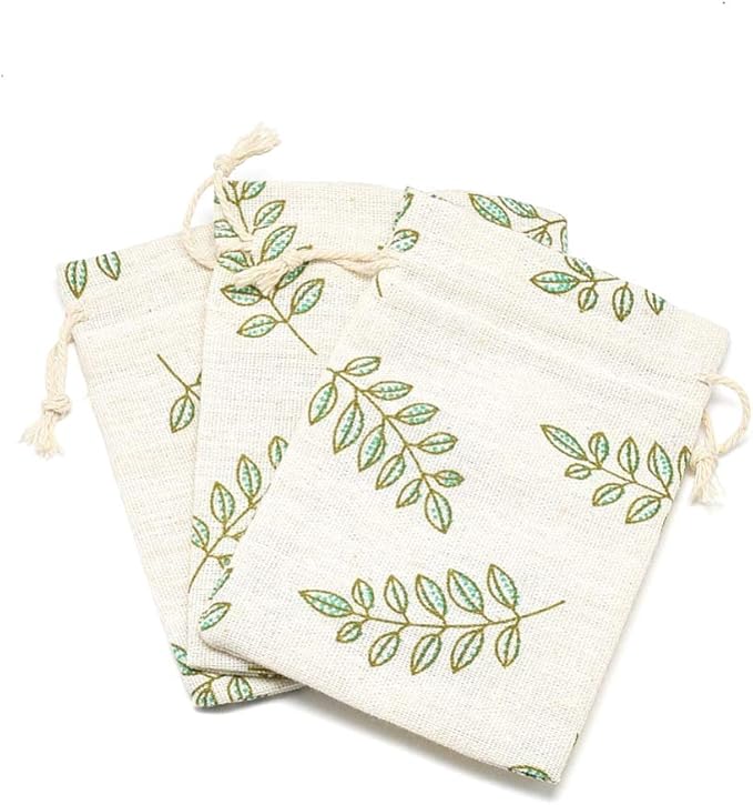 KISSITTY 50 Pack Cotton Cloth Storage Bags with Drawstring Easter 3.9x5.5 Inch Leaf Printed Reusable Jewelry Gift Pouches ...
