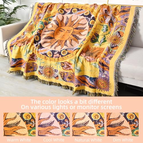 Shesyuki Boho Throw Blanket Reversible Cotton Bohemian Tapestry Hippie Room Decor Outdoor Blanket Double Sided (National S...