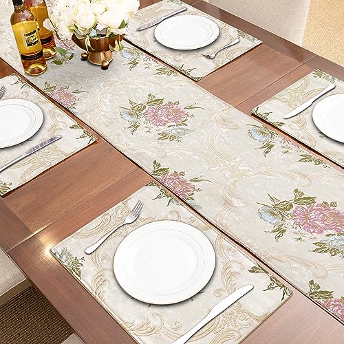 Loom and Mill Jacquard Floral Placemats Set of 4, Luxury Elegant Non-Slip Table Place Mats for Home Kitchen Party Banquet ...