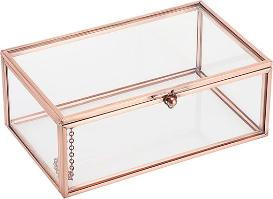 Hipiwe Vintage Glass Keepsake Box Rectangle Jewelry Display Organizer Lidded Box Home Decor Glass Decorative Box for Trink...