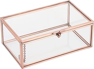Hipiwe Vintage Glass Keepsake Box Rectangle Jewelry Display Organizer Lidded Box Home Decor Glass Decorative Box for Trink...